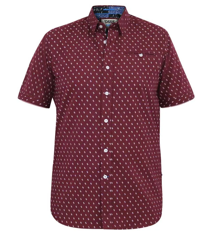 D555 Mens Burgundy Short Sleeve Shirt With All Over Micro Print (DUNSTABLE)